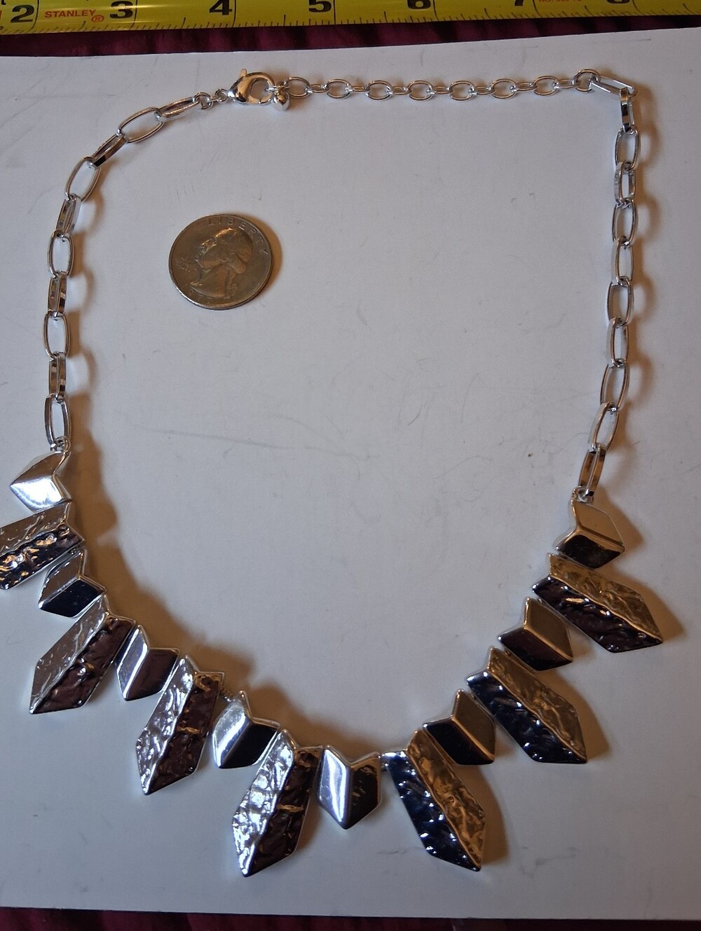 Rare Vintage Costume Geometric Statement Necklace Silver-Tone 18"